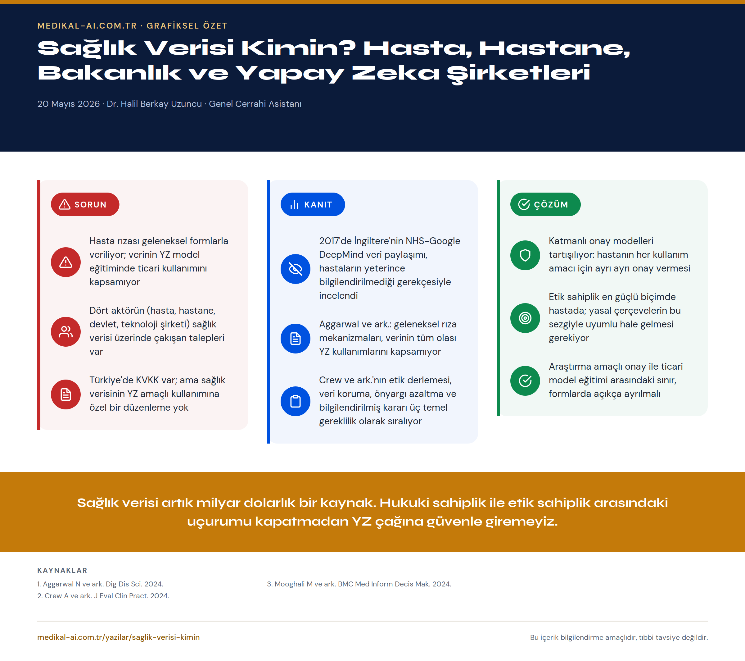 Sağlık Verisi Kimin? Hasta, Hastane, Bakanlık ve Yapay Zeka Şirketleri — grafiksel özet